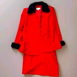 Vintage 1990s John Meyer of Norwick 2pc Red Jacket Faux Fur Cuffs Button Size 8P